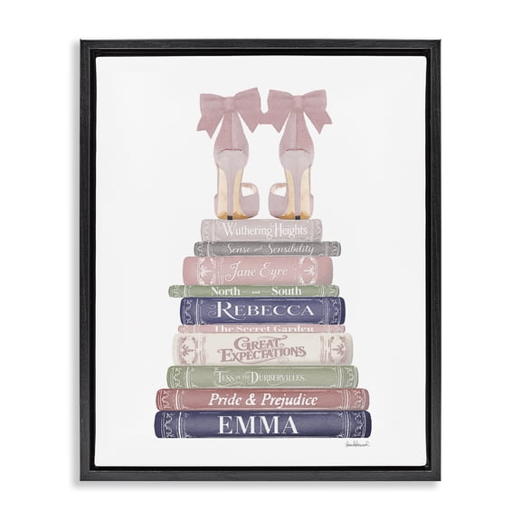 Stupell Industries Art Deco Heels Atop Classic Books Black Floating Frame Canvas Art, 17 x 21, by Amanda Greenwood
