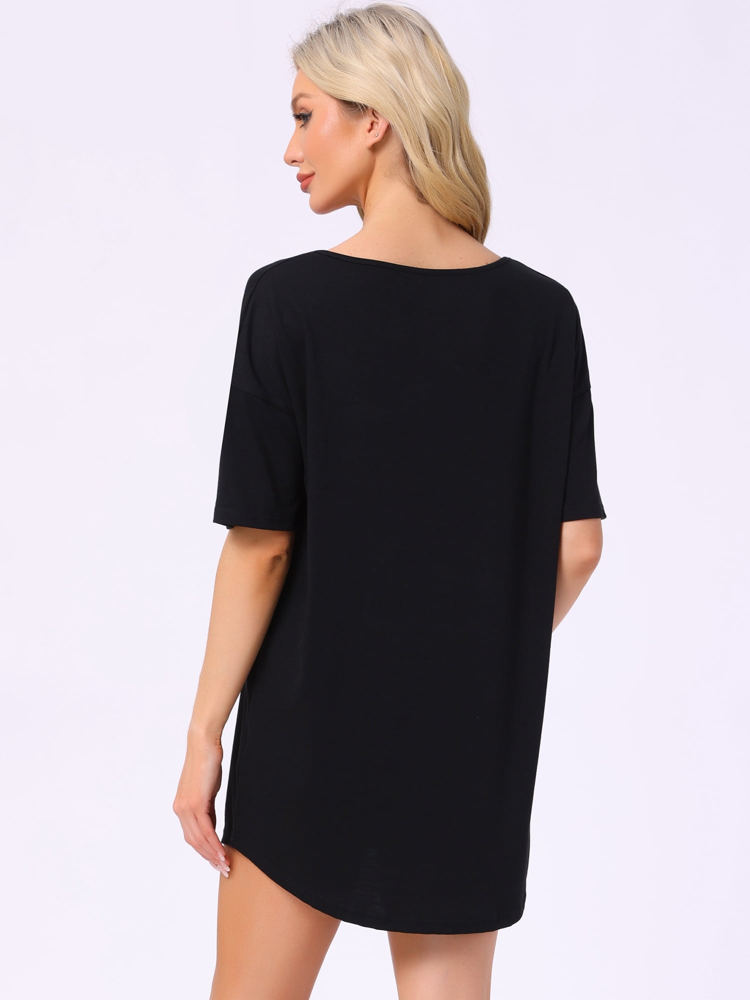 DARING DIVA Women's Soft V Neck Sleepshirts Comfy Oversized Nightshirt M Black