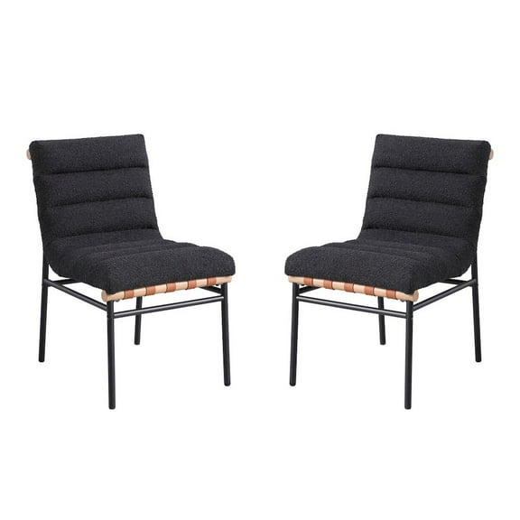 Lahni Black Boucle Fabric Set of 2 Dining Chair with Black Iron Legs