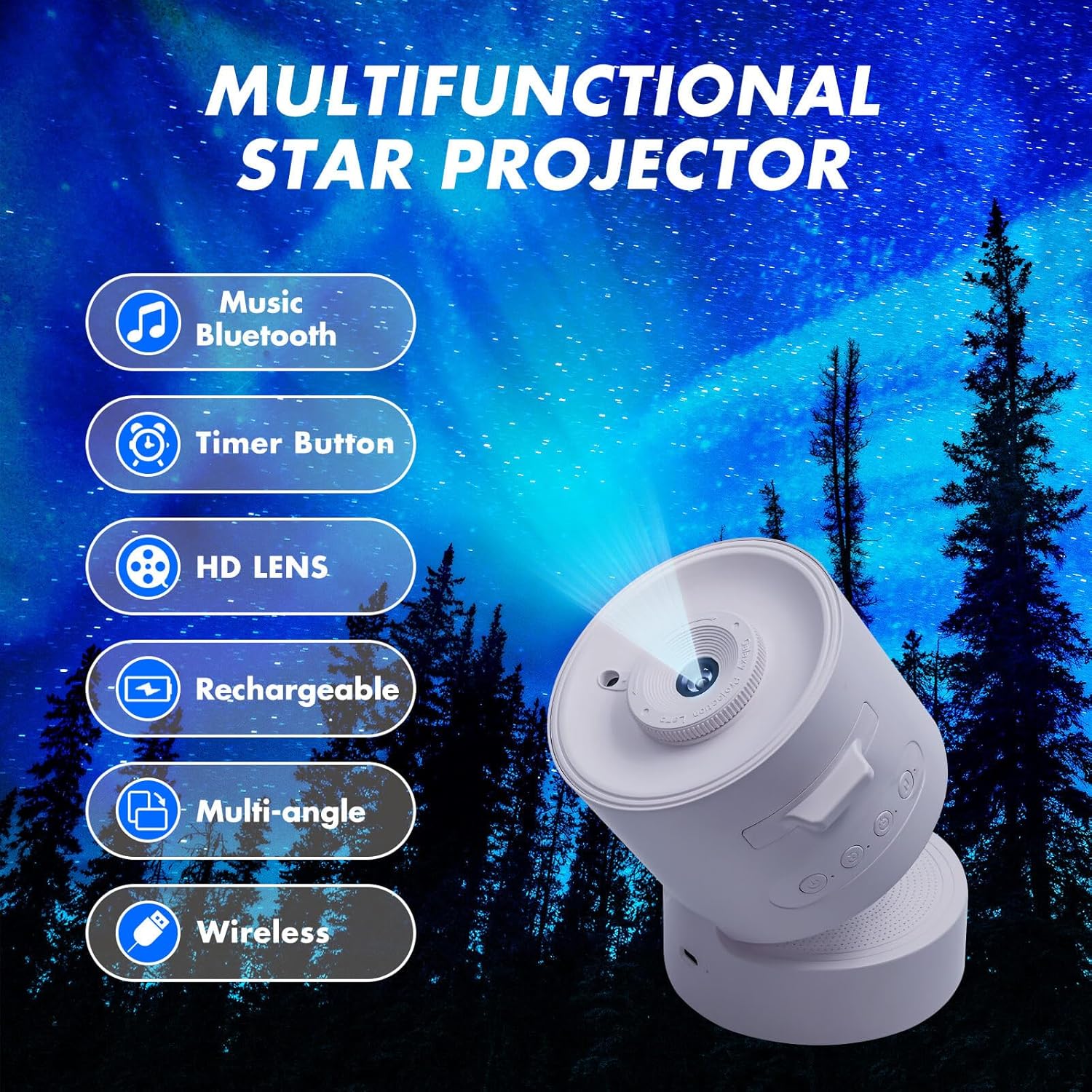 Planet Projector Night Light for Bedroom,Starry Galaxy Light Projector with Bluetooth Speaker,White Noise,Timer,Rechargeable Star Mood Light with 6 Discs for Adults Kids,Party,Gift