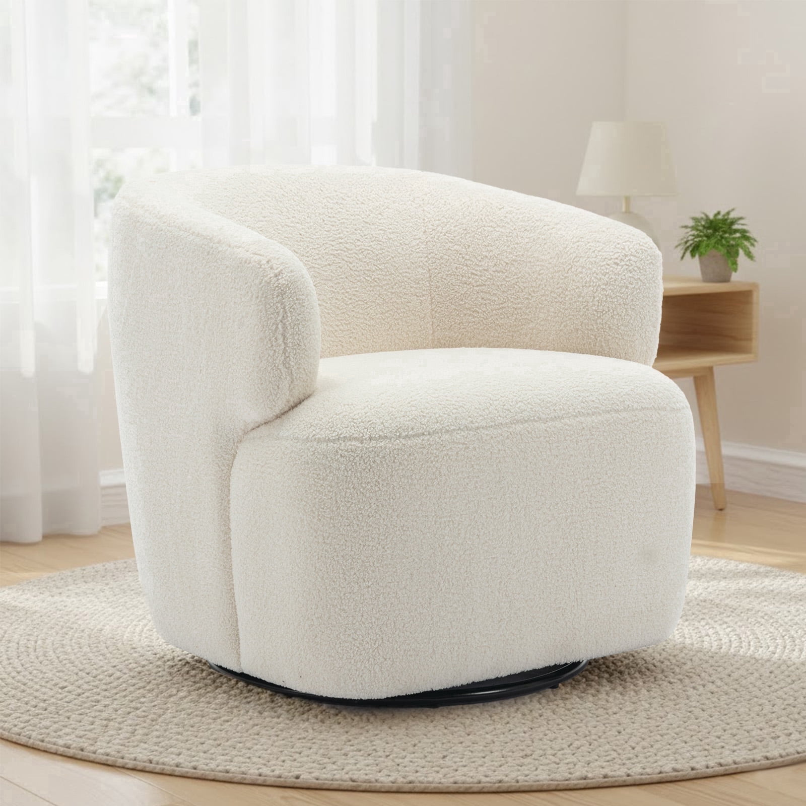 BRILHAMEZ 30" Modern Swivel Accent Chair, Chenille Upholstered Round Barrel Chair, Comfy Club Lounge Armchair for Living Room & Bedroom, Green, White