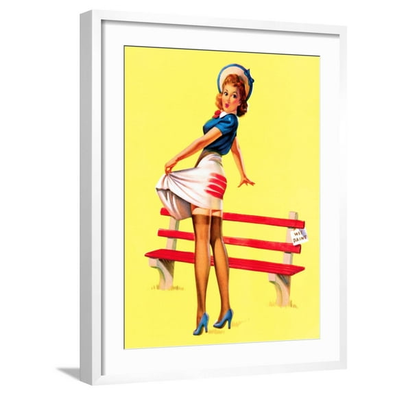 Art.com Sit Down Stripes Pin-Up c1940s Art Print by Art Frahm, White Frame Wall Art, 23" x 29"
