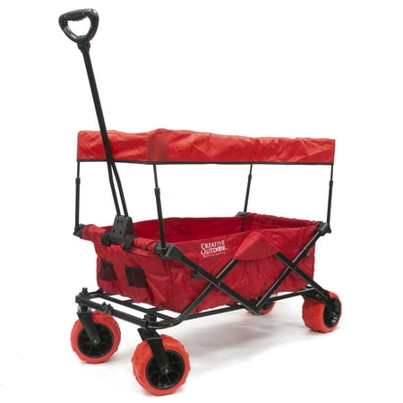 Creative Outdoor Collapsible Folding Wagon Cart For Kids And Pets | All Terrain | Removable Canopy Sun Shade Included | Beach Park Garden Sports & Camping |