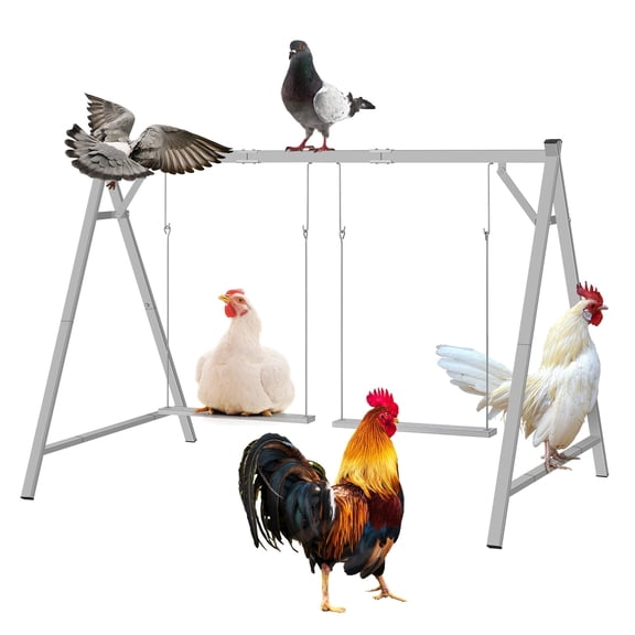 Chicken Perch with Swing, 2-in-1 Roosting Bars & Play Toy for Coop, Metal Chicken Swing for Hens, Ducks, Parrots - Grey Rust-Resistant Small Animal Activity Center
