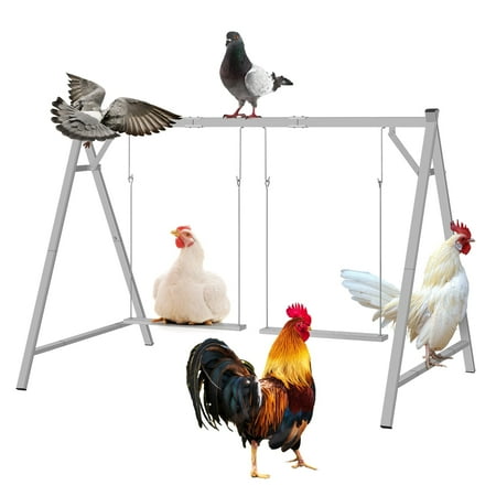 Chicken Perch with Swing, 2-in-1 Roosting Bars & Play Toy for Coop, Metal Chicken Swing for Hens, Ducks, Parrots - Grey Rust-Resistant Small Animal Activity Center
