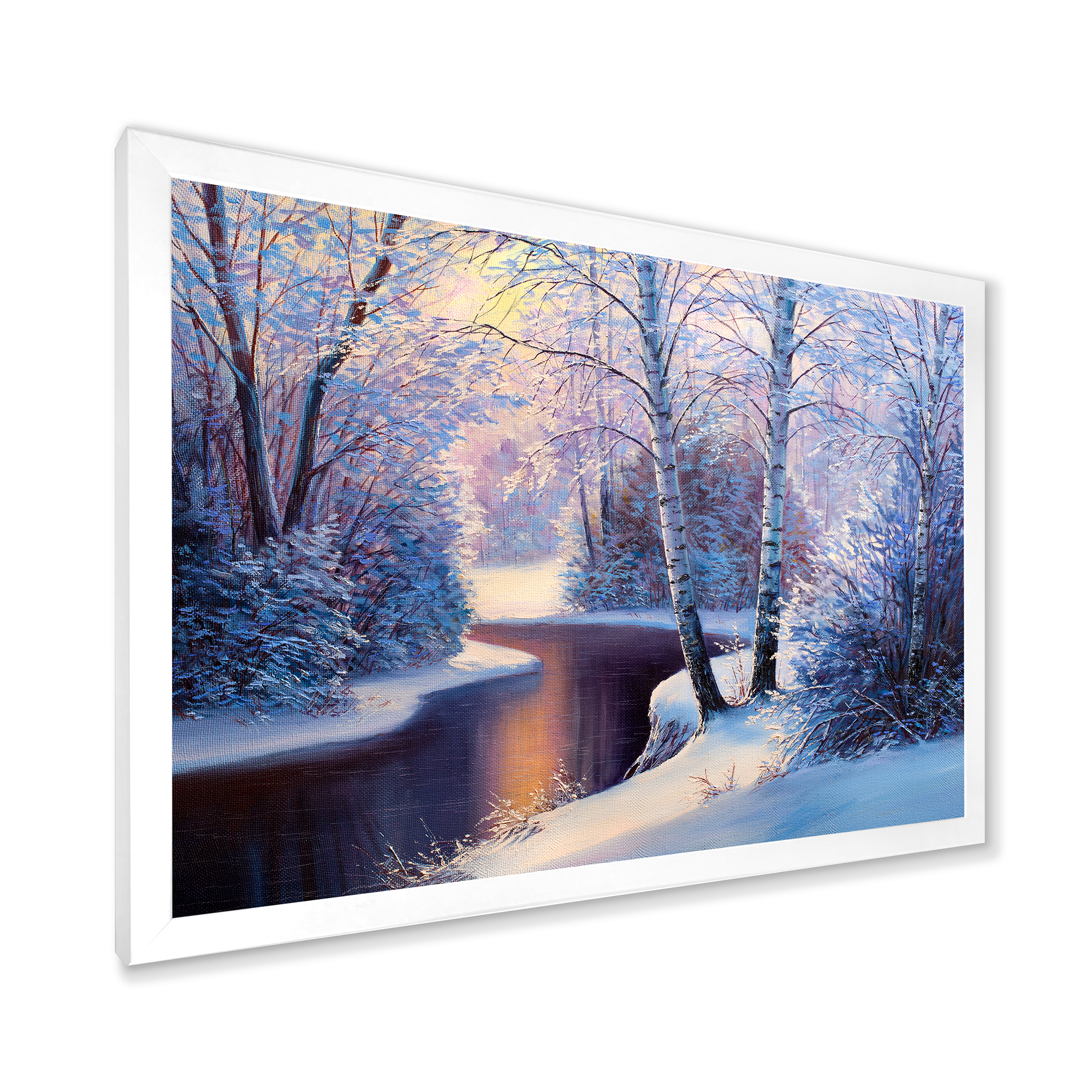 Designart 'Christmas Forest With Trees and River I' Traditional Framed Art Print