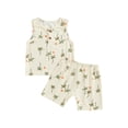 thumbnail image 2 of Musuos 2Pcs Toddler Boy Summer Outfit 6 12 18 24M 3 4Y Sleeveless Tree Print Henley Tank Tops + Shorts Set Clothes for Casual Daily, 2 of 9