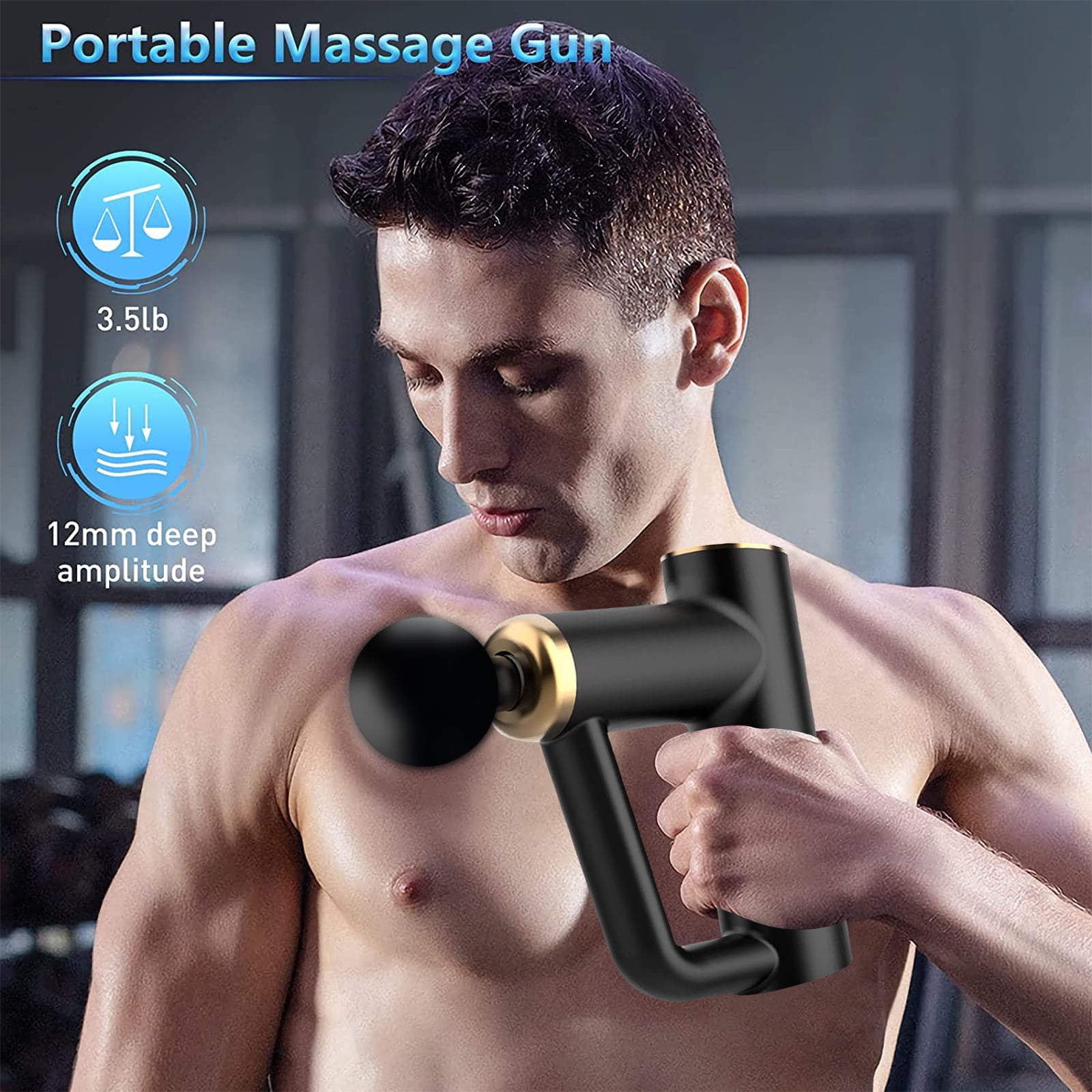 Rirool Muscle Massage Gun with 6 Speeds and 4 Heads, Portable Cordless Percussion Body Massager with Carrying Case, Handheld Relaxation Tool for Neck, Back, Arms and Legs, Black