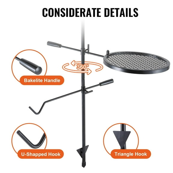 Swivel Campfire Grill Grate - Heavy Duty 360° Adjustable Fire Pit Grill for Outdoor BBQ, Camping & Open Fire Cooking - Portable Steel Camp Grill Rack