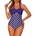 thumbnail image 1 of Monokini de cuello halter para mujer, traje de baño de 1 pieza con control de abdomen y corte, color azul medianoche grande, 1 of 5