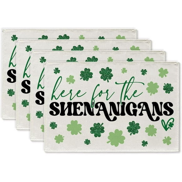 Ensemble de 4 Napperons pour la Saint-Patrick pour les Shenanigans Décor de Fête Intérieur Extérieur 12x18 Pouces