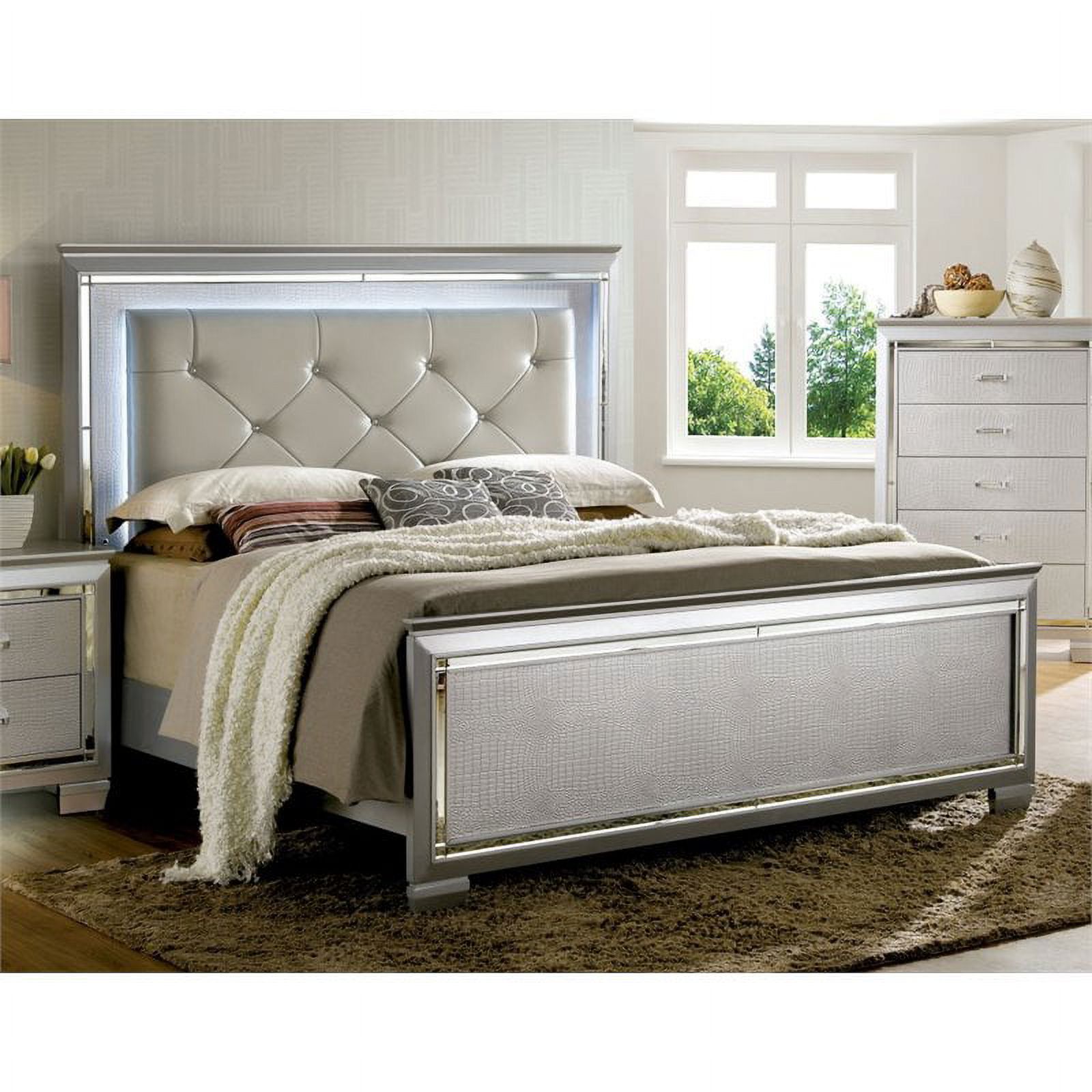 Furniture of America Seboya White King Panel Bed with LED Light