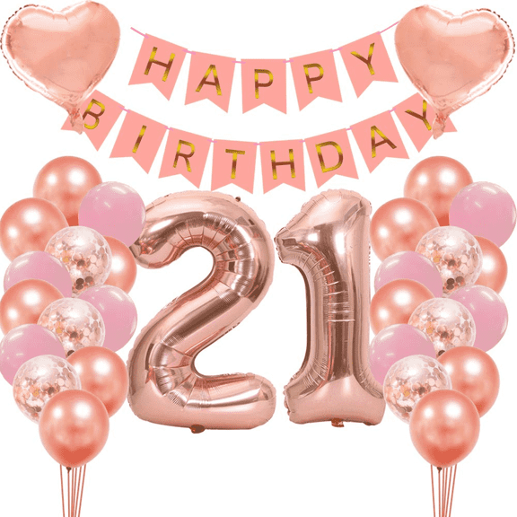 Northern Brothers 21st Birthday Decoration Set for Women, Rose Gold Balloons, 33 Pieces