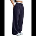 thumbnail image 3 of Pantalones Anchos y Holgados para Mujer, Estilo Palazzo Harén, Informales, A Rayas, con Cintura Elástica y Bolsillos Azul XL, 3 of 7