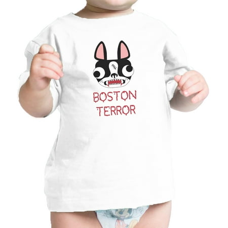 Boston Terror Terrier Cute Baby White Tee Shirt Halloween Costume
