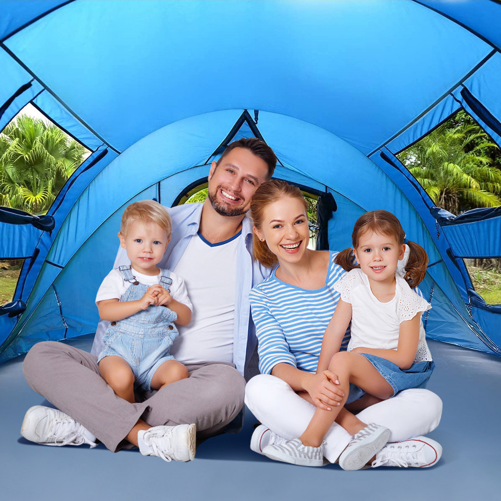 QOMOTOP Instant Tent 4-Person Camp Tent, Automatic Setup Pop Up Tent, Waterproof, Huge Side Screen Windows, Blue - image 2 of 8