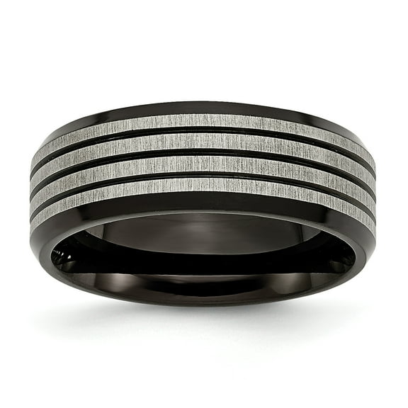 Titanium Striped 8mm Black IP-plated Brushed/Polished Band