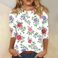 thumbnail image 5 of Fmbrln Womens Plus Size 3/4 Sleeve T-Shirts Fashion Crew Neck Basic Tops Casual Loose Floral Print Tees Blouse Multicolor L, 5 of 5