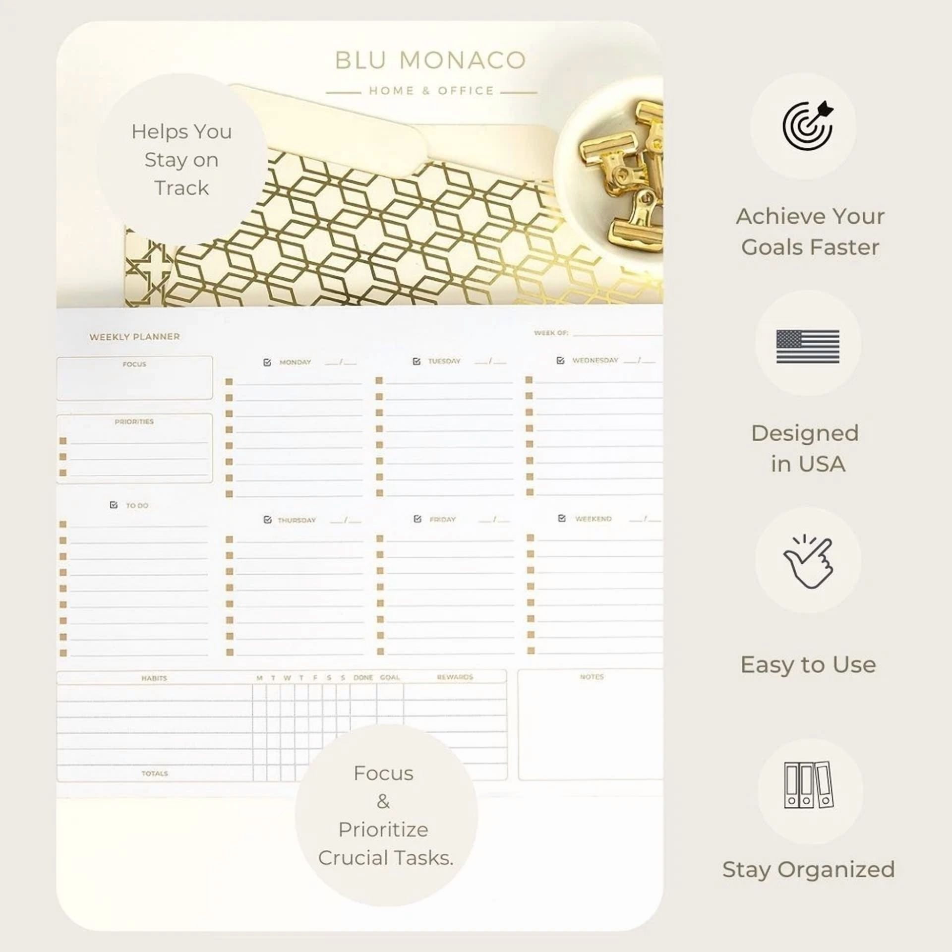 Undated Weekly Planner Pad - Weekly Calendar Pad - 8.5 X 11 Tear Off 50 Pg