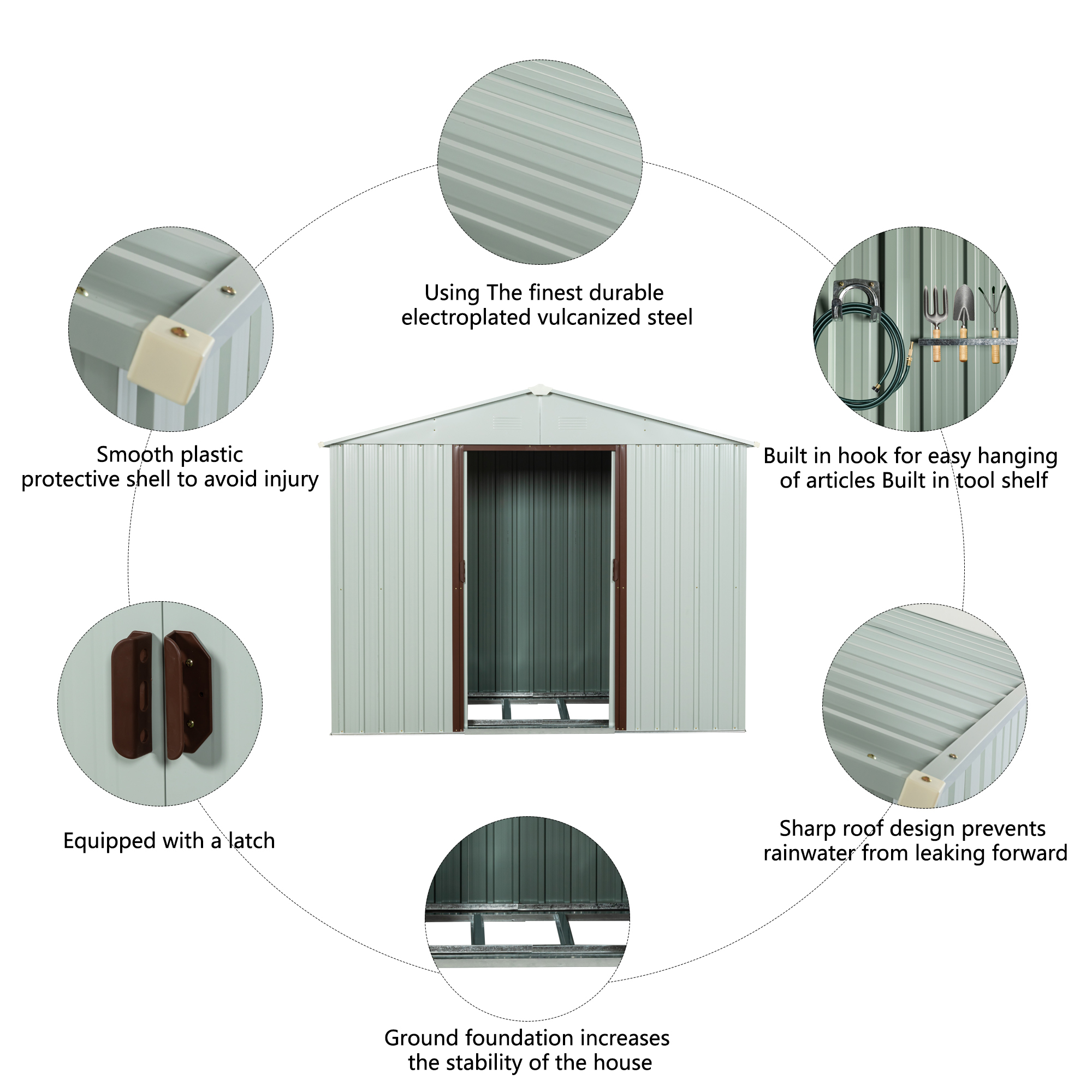 AENKYO 8ft x 4ft Outdoor Storage Shed,Galvanized Steel Storage Cabinet with Lockable Door for Backyard, Patio, Lawn-White