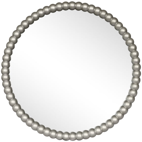 Silver Beaded Round Wall Mirror with Wood Mirror - 28in