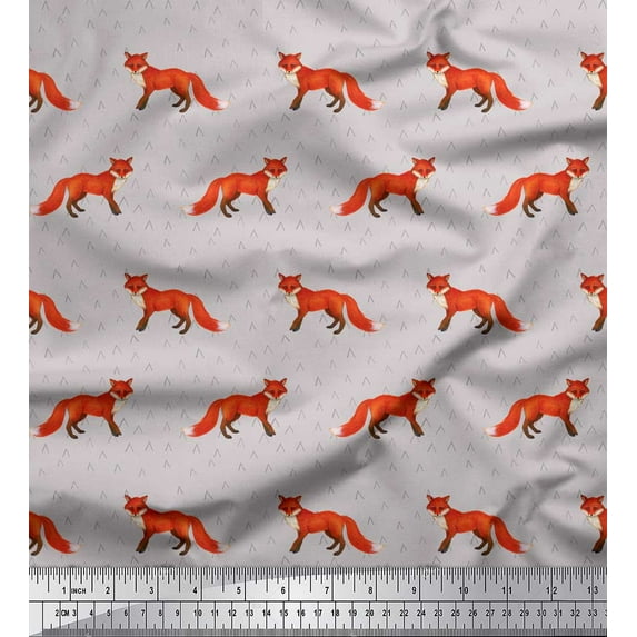 Soimoi Gray Cotton Jersey Fabric Fox Animal Print Fabric by the Yard 58 Inch Wide