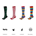 thumbnail image 5 of Calcetines de 5 dedos con punta abierta para mujer y niña, medias de tubo alto de algodón transpirable con estampado de trébol a rayas de colores arcoíris, 5 of 5