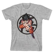 Dragon Ball Z Goku w/ Symbol Graphic Youth Boy's Athletic Heather T-Shirt-Large