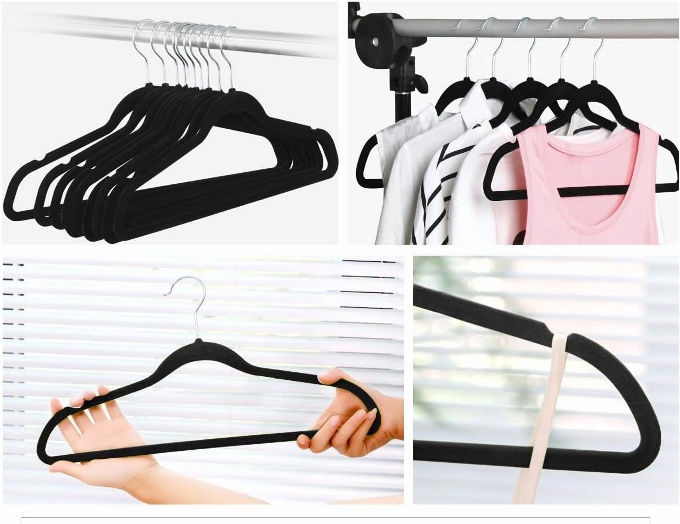 CHTER 100 Pack Non Slip Velvet Hangers Heavy Duty Flocked Coat Suit Hangers Space Saving Clothes Racks with 360° Swivel Hook, Black