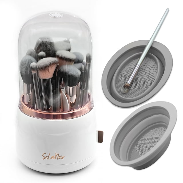 Organizador de brochas de maquillaje Selanoir giratorio con tapa, color blanco