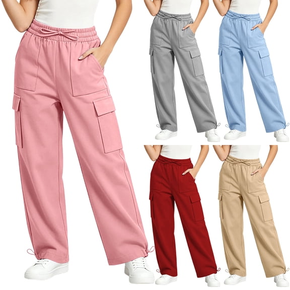 VBVC Women's Drawstring Wide Leg Cargo Pants , Casual Adjustable Hem Sweatpants For Women, Ladies' Y2K Streetwear Trousers with Pockets, Gray , S-3XL