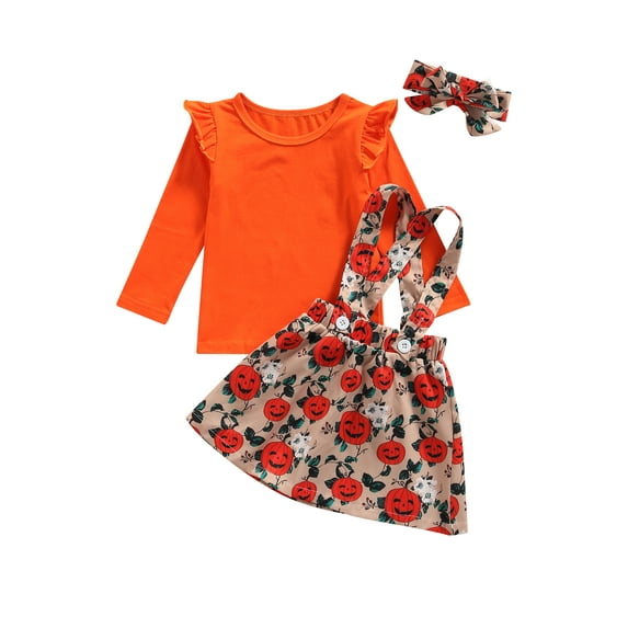 Seyurigaoka Girl’s Long Sleeve Tops and Pumpkin Suspender Skirt with Headband