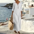 thumbnail image 3 of TAGOLD Womens Short Sleeve V-Neck Dress Solid Color Button Loose Maxi Dress Casual Daily Summer, 3 of 5
