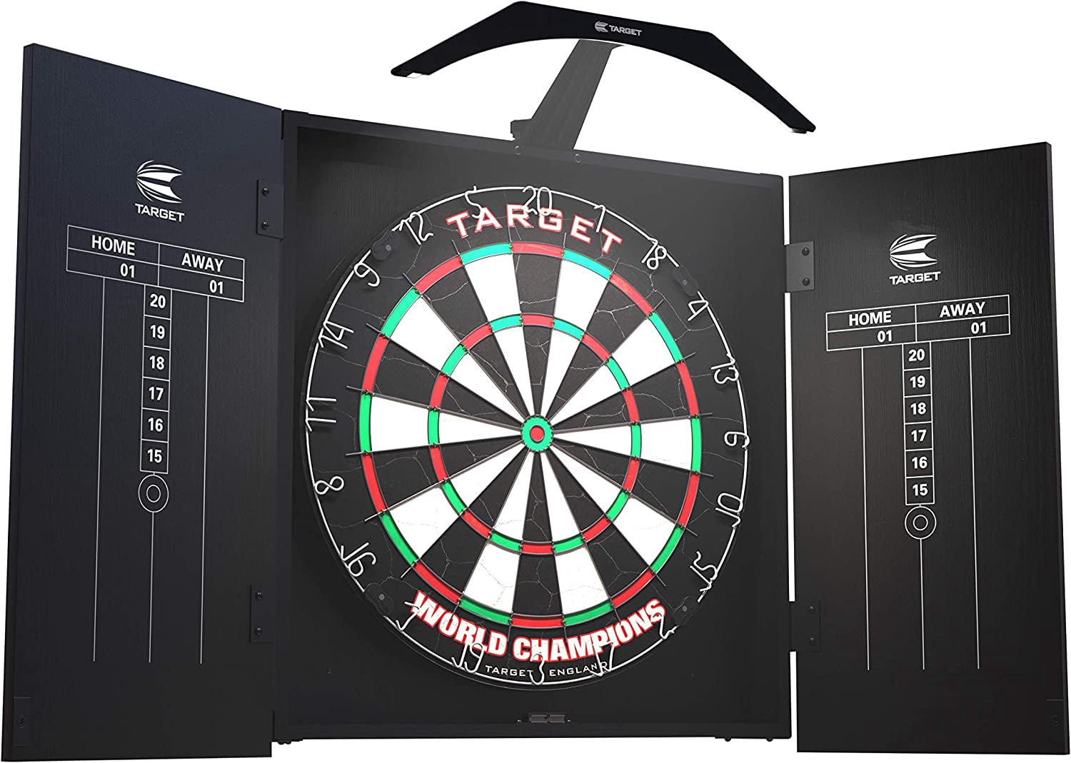 Target Darts Arc Dartboard Cabinet w/ Lighting System and Home Cabinet Set, Black