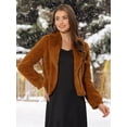 thumbnail image 2 of Abrigo esponjoso para mujer, abrigo de invierno de manga larga con lazo automático Caramelo L, 2 of 6