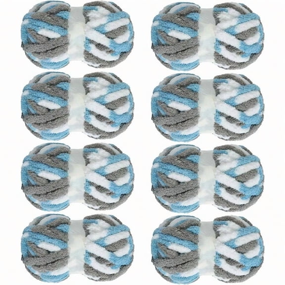 Tie Dye Chunky Yarn for Crocheting 8 PackSky Blue Fluffy Jumbo Chenille Yarn Soft Plush Yarn Bulky Giant Thick Fuzzy Yarn for Hand Knitting or Arm Knitting 29 yds 8 oz Each Skein