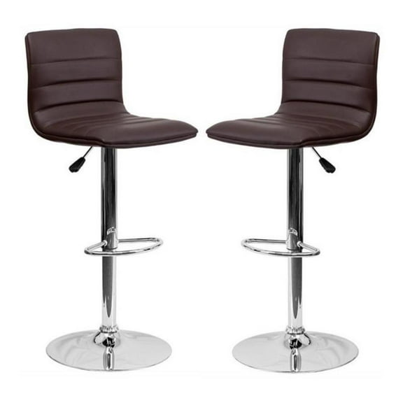 Home Square 25" to 33" Striped Bar Stool in Brown with Chrome Base - Set of 2
