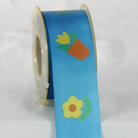 The Ribbon People Blue and Yellow Floral Printed Ribbon 1.5" x 27 Yards