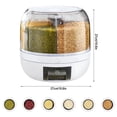 thumbnail image 2 of 6-Grid Cereal Dispenser 360° Rotatable Food Dispenser Measuring Cylinder with Lid Moisture Resistant for Home Kitchen Rice Dispenser Countertop Cereal Storage Container Box, 2 of 11