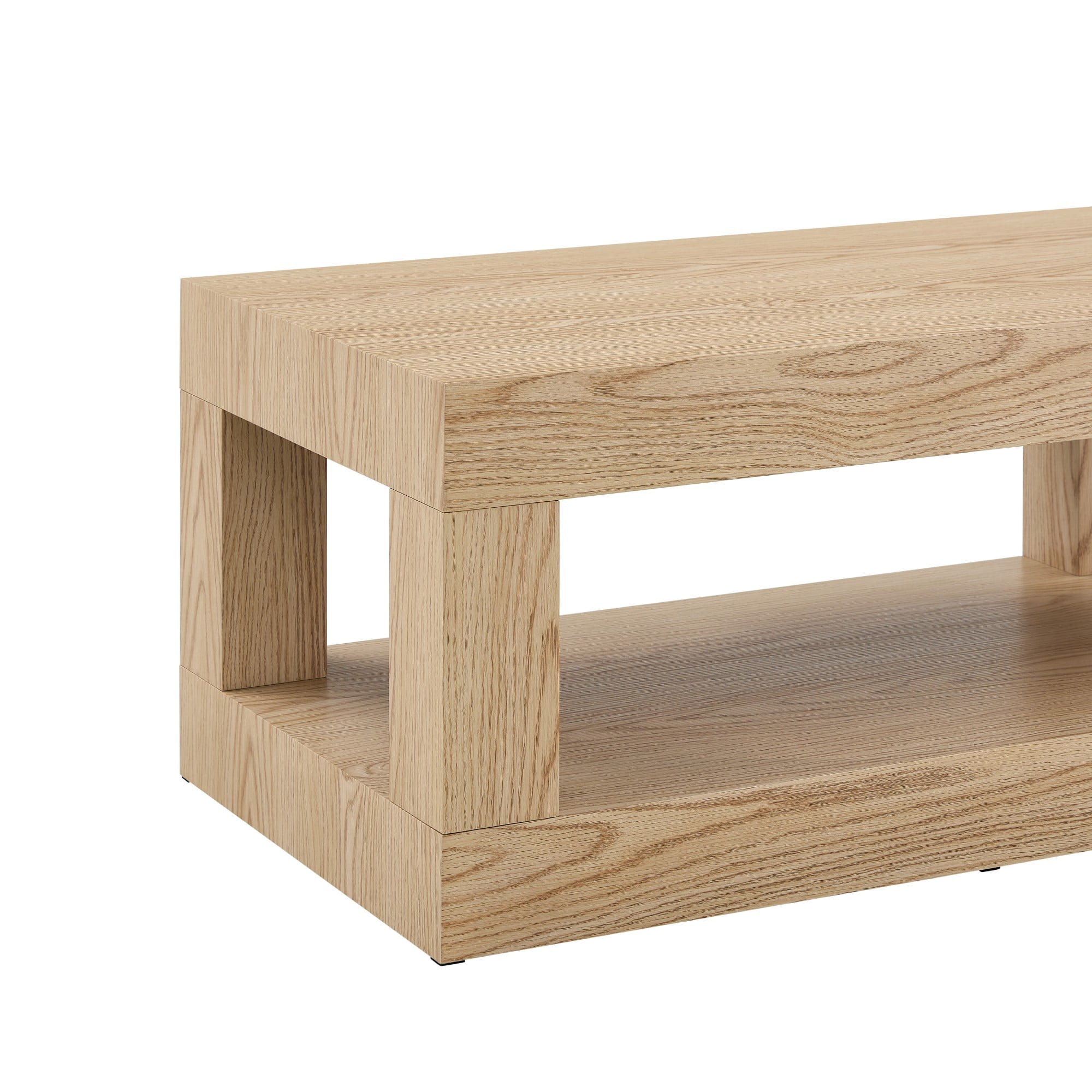 Alvantor Modern 2-Tier Coffee Table with Open Shelf, 40x21x18, Light Wood