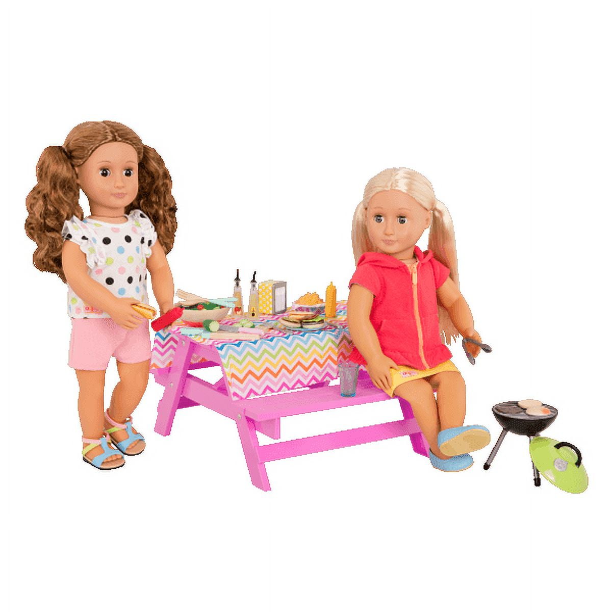 Our Generation Picnic Table Set With Play Food Accessories For 18 Dolls -  Pink : Target