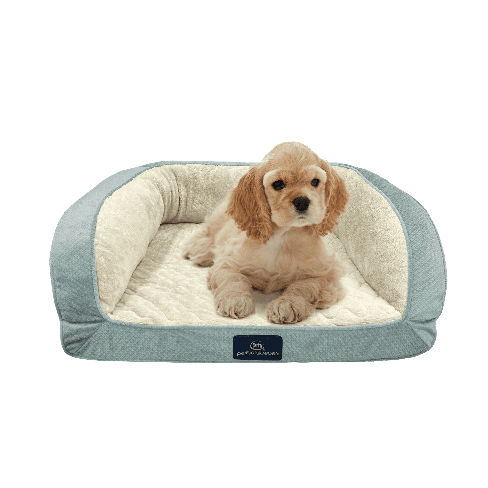 Serta Quilted Orthopedic Bolster Couch Cat & Dog Bed, Blue, Small