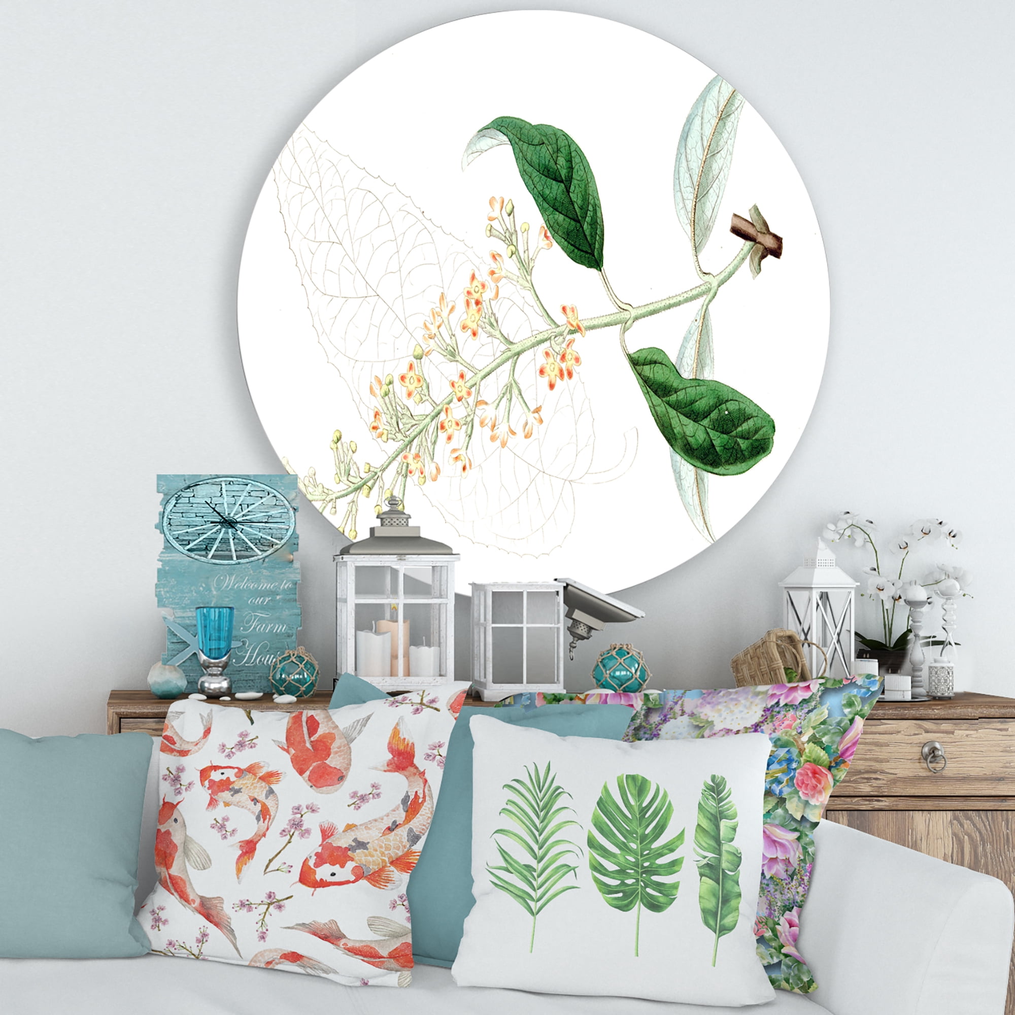 Designart 'Ancient Plant Life XXVII' Traditional Circle Metal Wall Art 36x36 - Disc of 36