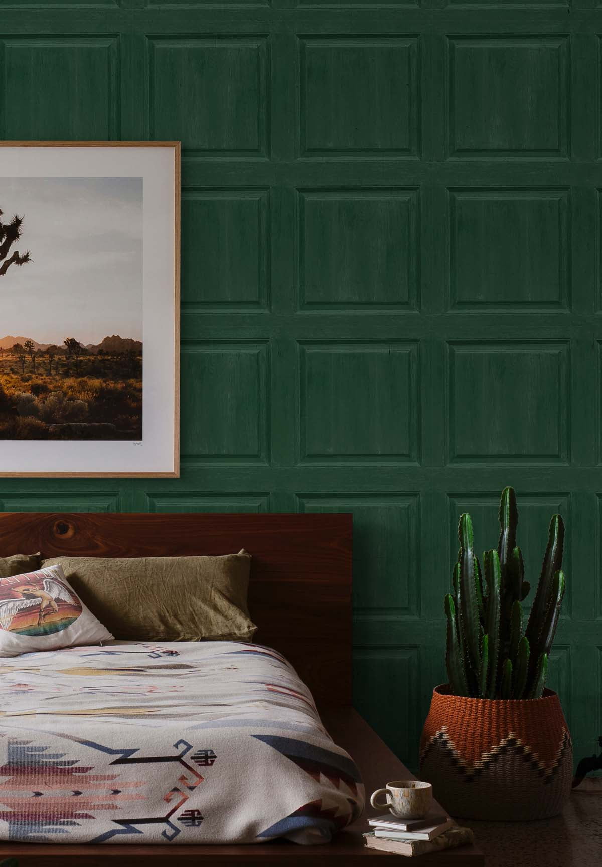 NextWall Arthouse Washed Faux Panel Peel and Stick Wallpaper 20.5 in. W x 18 ft. L - Emerald Green