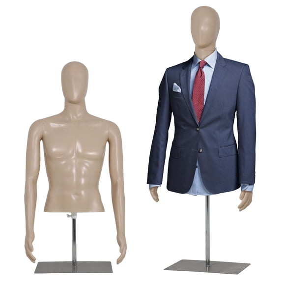 CL.HPAHKL Male Mannequin Torso, 42-59 Inch Height Adjustable Sewing Manikin Dress Form with Detachable Arms, Metal Base Stand, Half-Body Retail Mannequin for Display Clothing