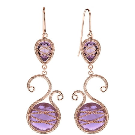 5th & Main Rose Gold over Sterling Silver Hand-Wrapped Asymmetric and Teardrop Amethyst Stone Earrings