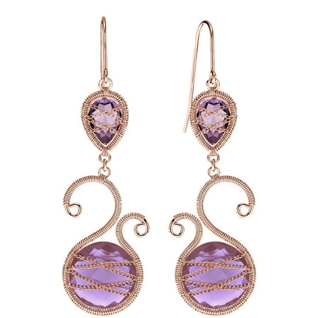 5th & Main Rose Gold over Sterling Silver Hand-Wrapped Asymmetric and Teardrop Amethyst Stone Earrings