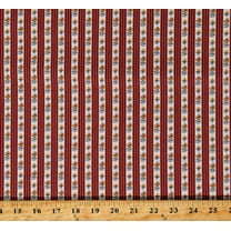 Cotton Floral Stripes Flowers Yellow Gold Cream Rust Red Petite Perennials Annette Plog Cotton Fabric Print by the Yard (52532-7)