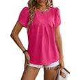 thumbnail image 3 of SHIBEVER Tops for Women Summer T-Shirts Short Sleeve Casual Crew Neck Tops Dressy Petal Sleeve Tunic Loose Pleated Blouse Solid Color Red Plus Size XXL, 3 of 5