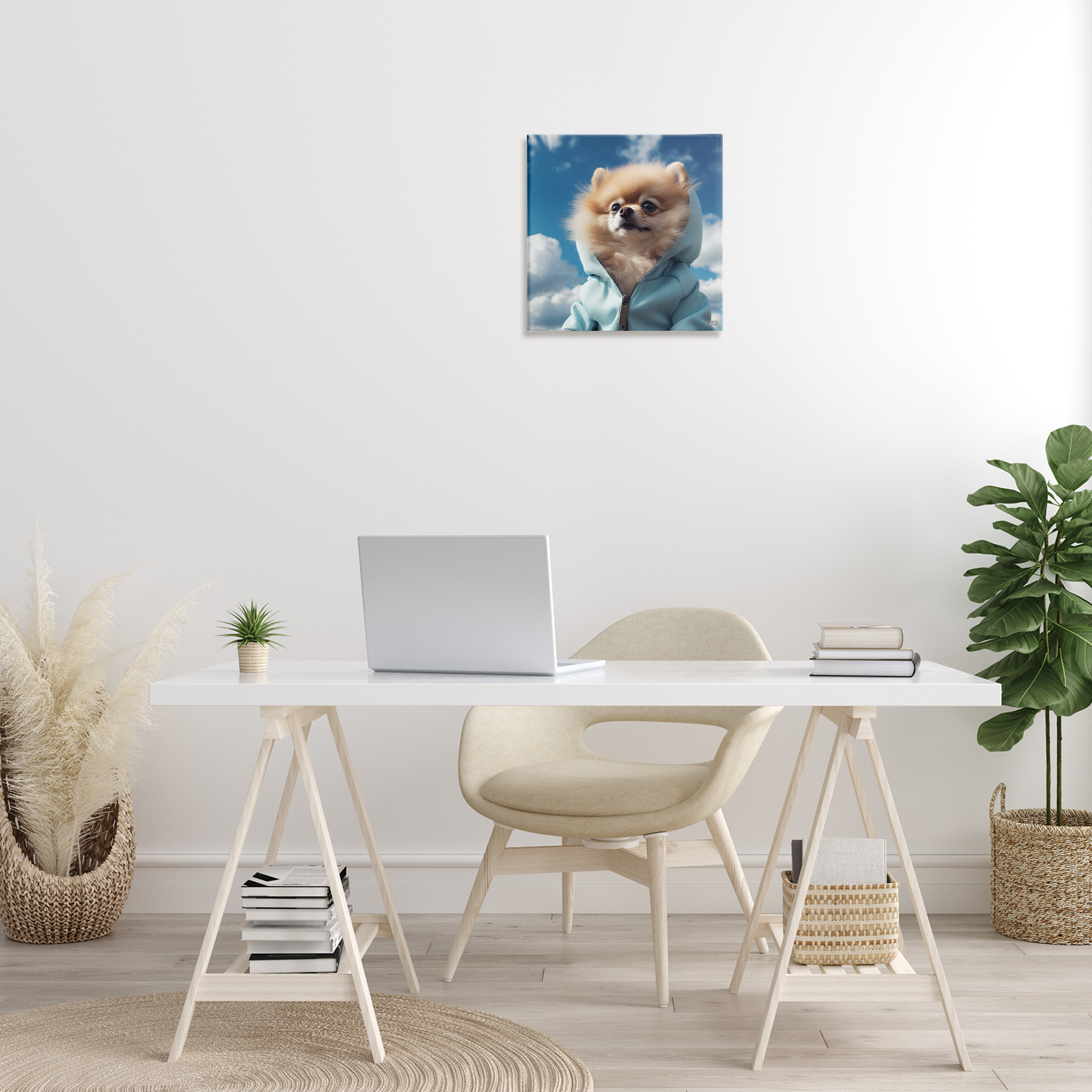 Stupell Industries Pomeranian Dog & Clouds Animals & Insects Painting Gallery Wrapped Canvas Art Print Wall Art, 17 x 17